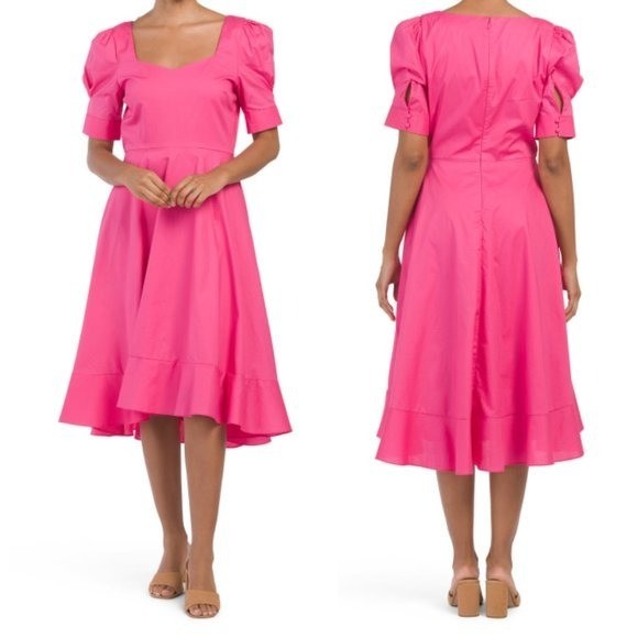 BCBGeneration Pink Sweetheart Neck Puff Shoulder Dress 10