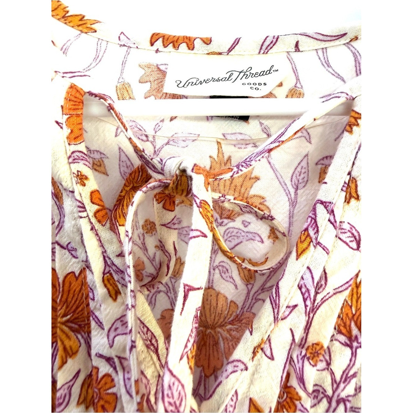 Floral Cotton Indian Block Print Fabric Mini Dress in Peach, Size XS-M