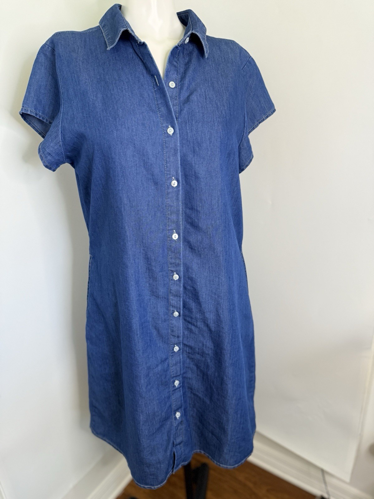 Song of Style Chambray Dress Blue Denim Lace Up Bow in Back Size Large Pockets