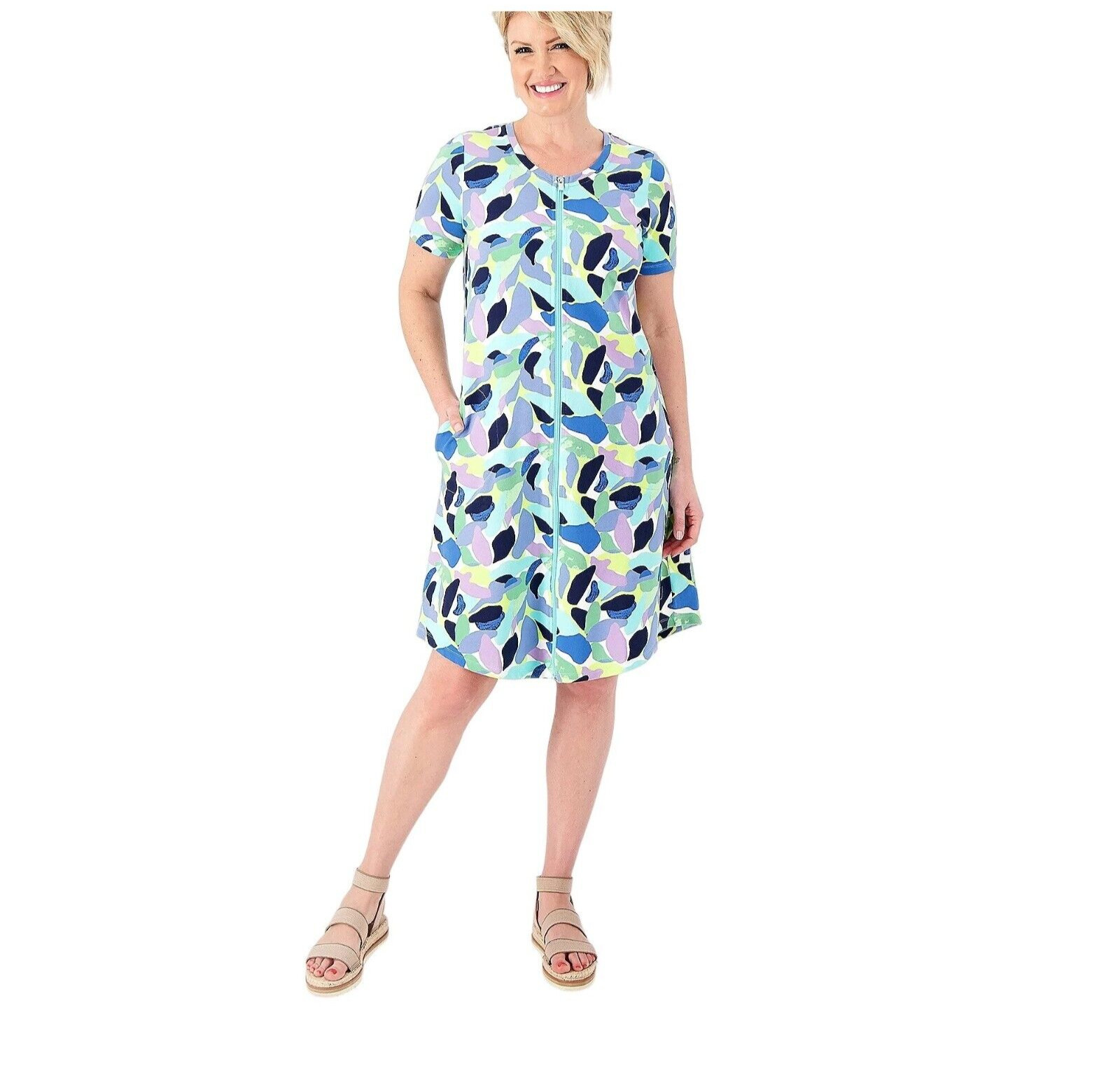 Sport Savvy French Terry Short Sleeve Zip-Up Dress w/ Pockets M A586730