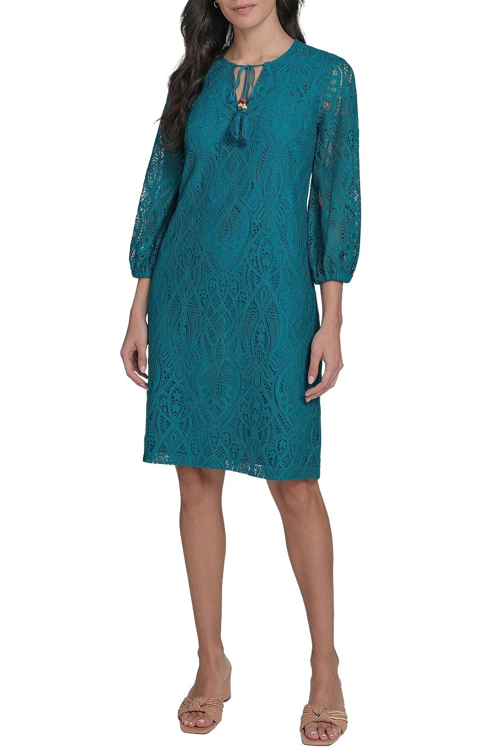Jessica Howard Womens Petite 3/4-Sleeve Lace Shift Dress 10 Teal – NWT $129