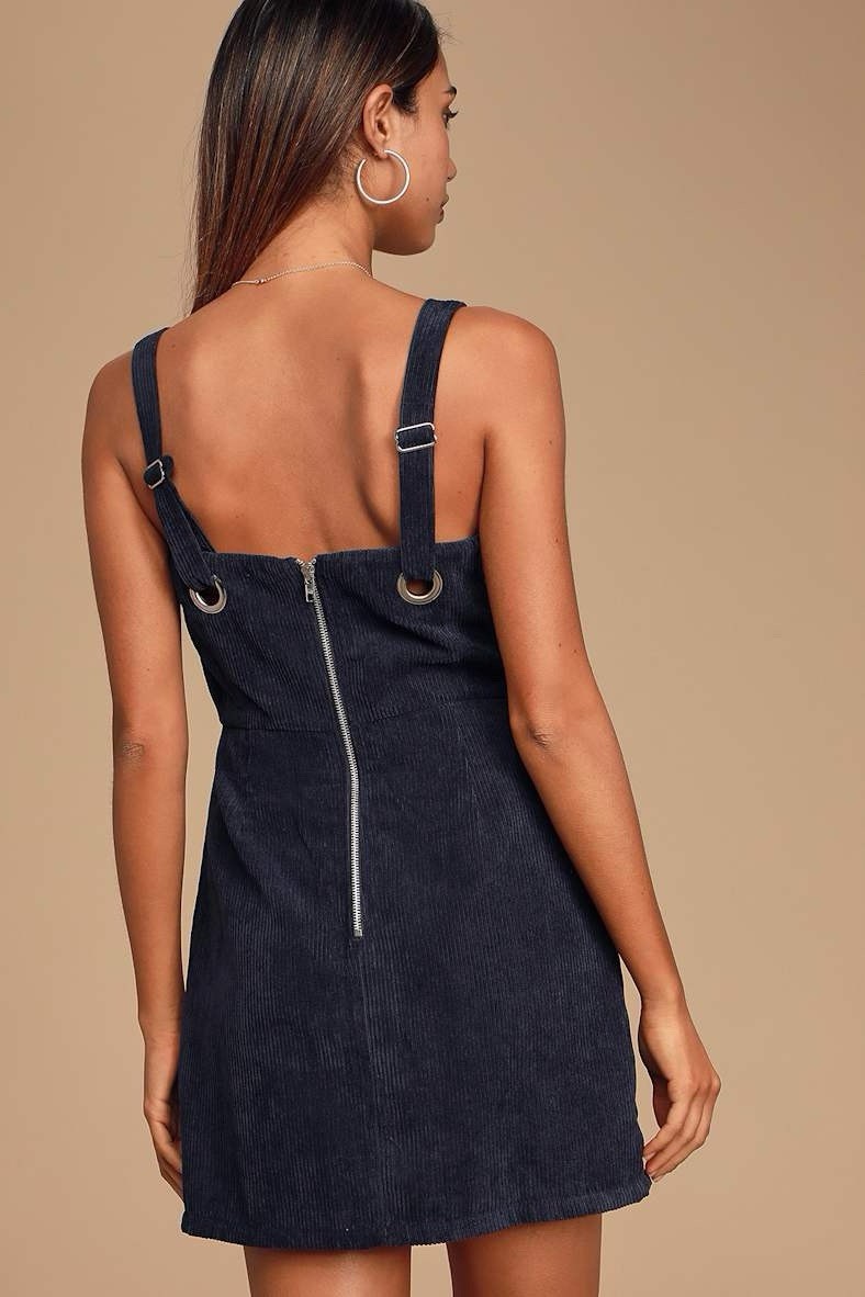 Lulus Womens XS Button Front Corduroy Mini Dress Sweet Contentment Blue Short
