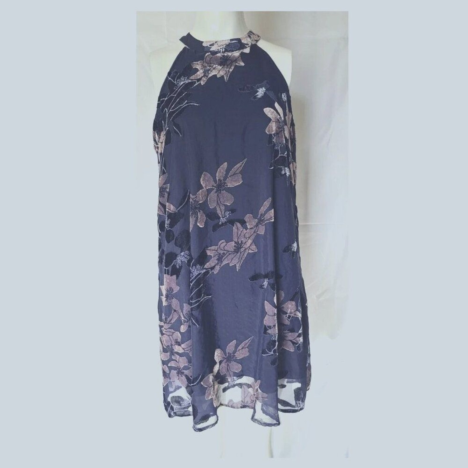 Sun & Shadow Womens Floral High Neck Shift Dress Sz Small Boho Hippie 70’s look