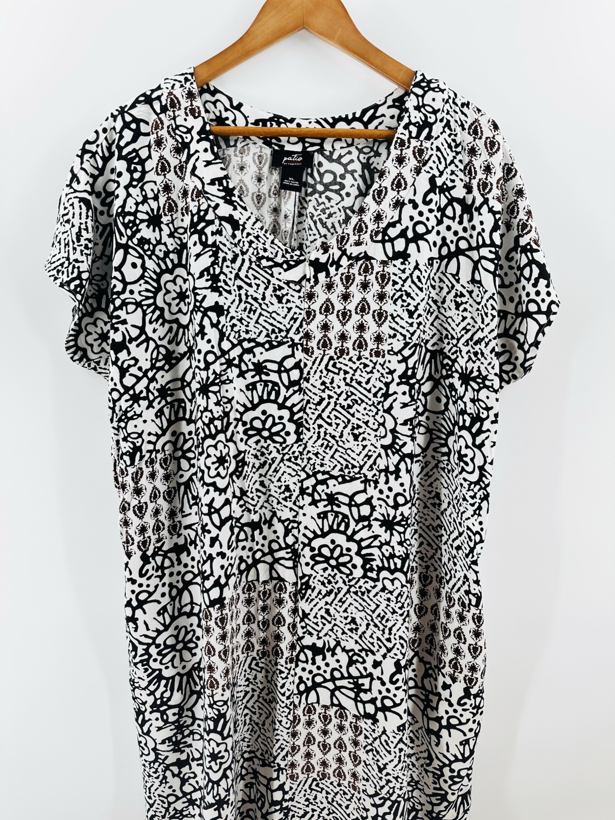 Y2K Patio Casual Cabernet XL Patchwork Boho Cottagecore Pockets Shift Dress HH29