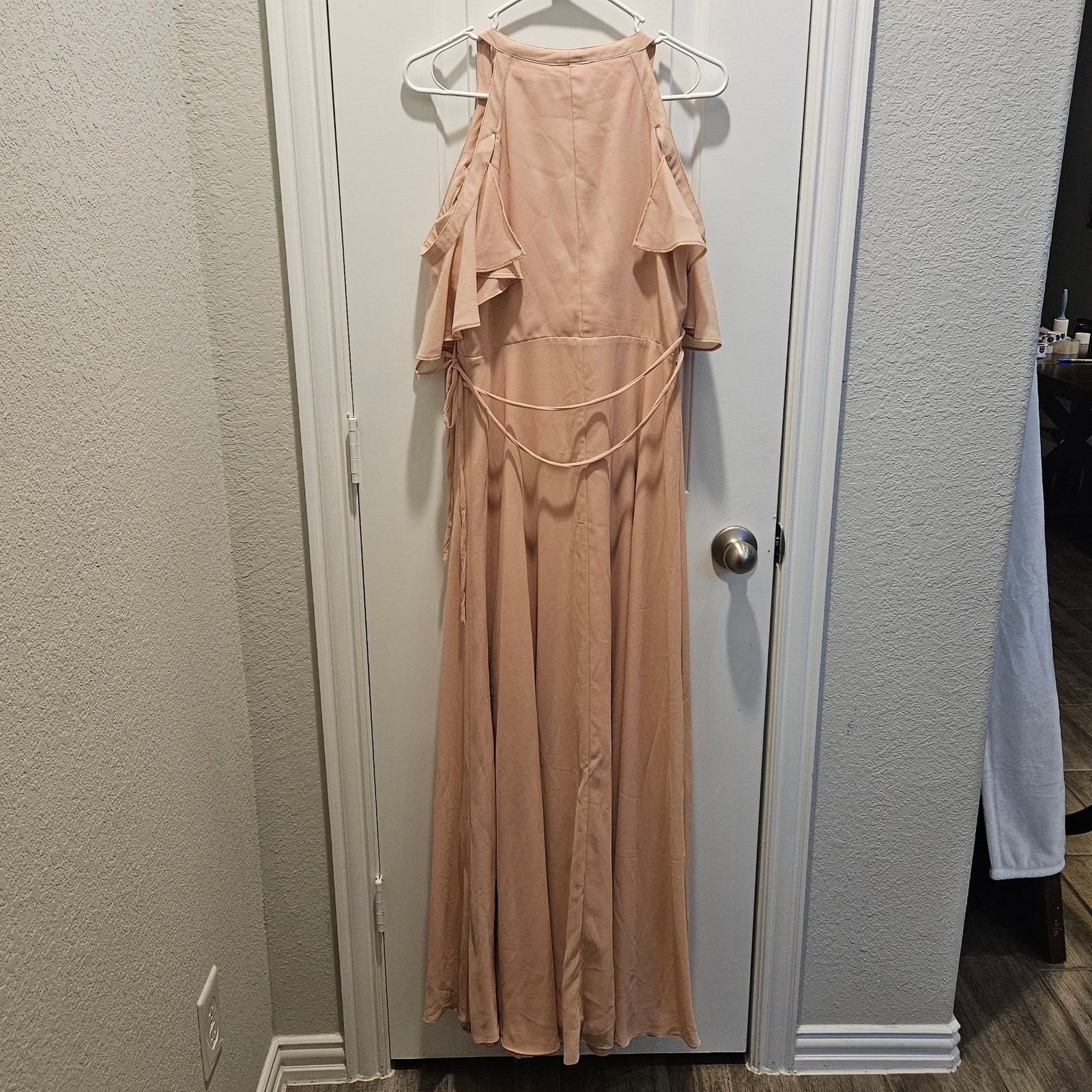 Lulus Maxi Formal Wrap Dress Size S Easy Listening Blush Cold-Shoulder Wedding