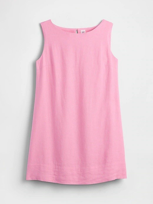 Gap Pink Linen Sleeveless Shift Dress Womens Size S Solid Round Neck Short