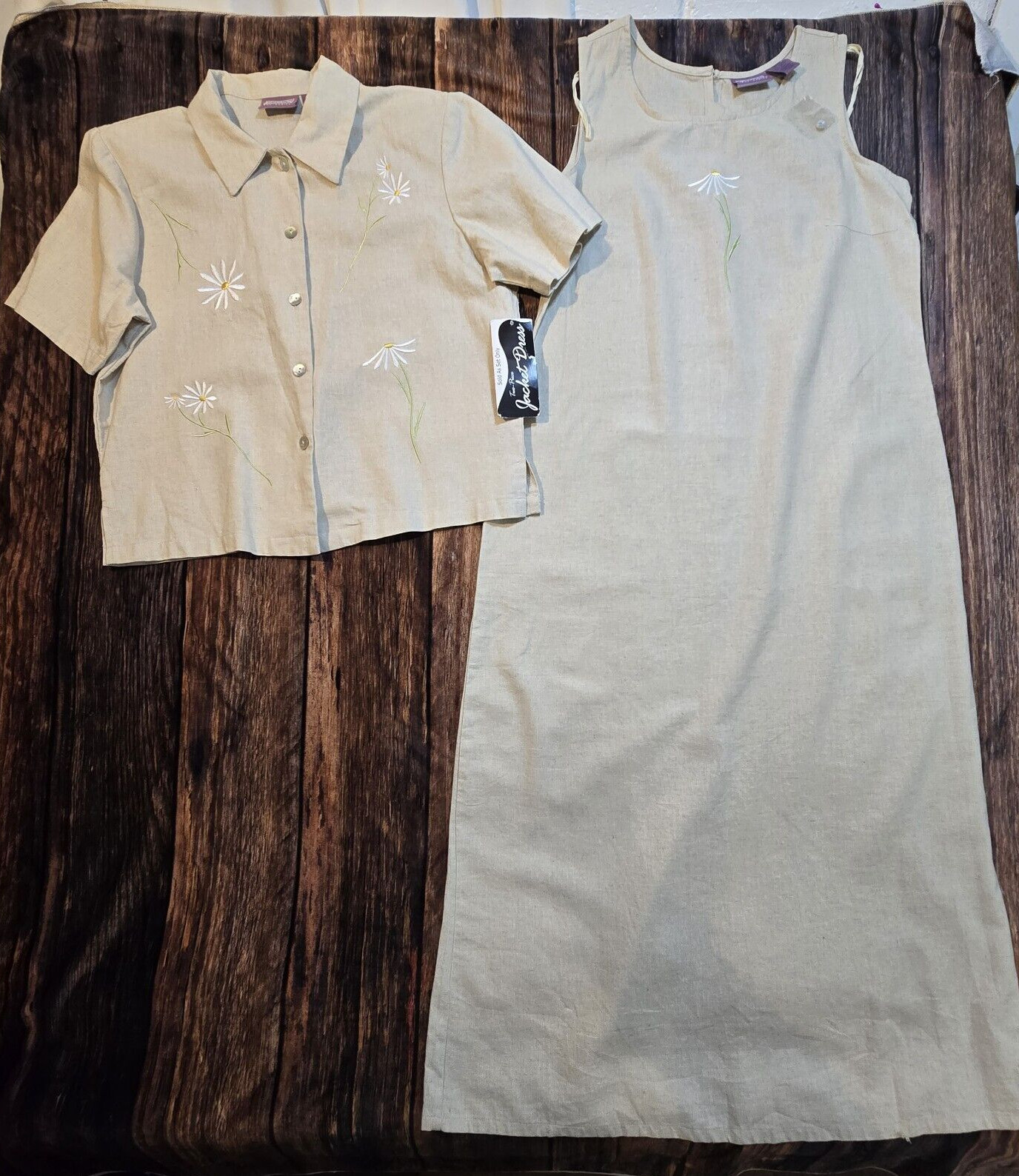 Premier International 2 Pc Linen Blend Jacket Dress Long Embroidered Women’s L
