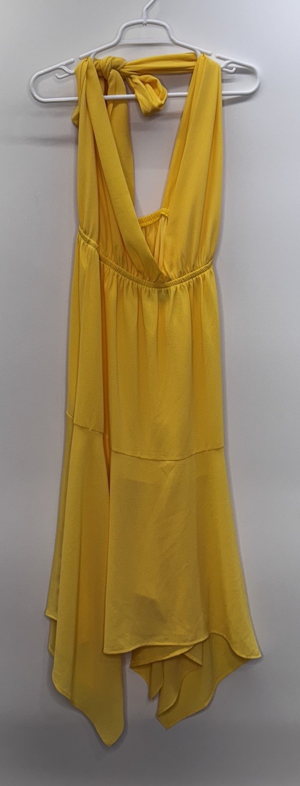 Vici Marisol Halter Cutout Midi Dress Tiered Backless Yellow Beach Women’s L