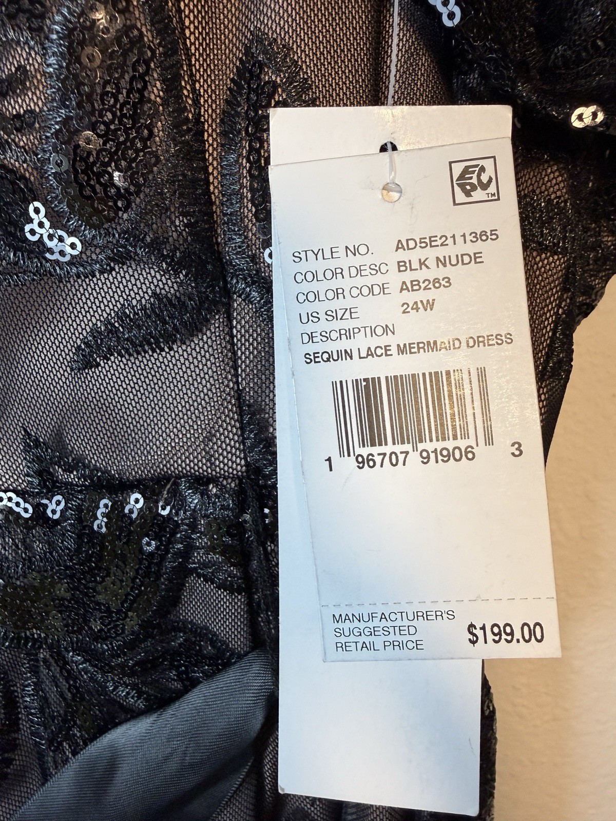 Adrianna Papell Studio Sequined Lace Gown Black Nude Dress Plus 24W NWT Belt