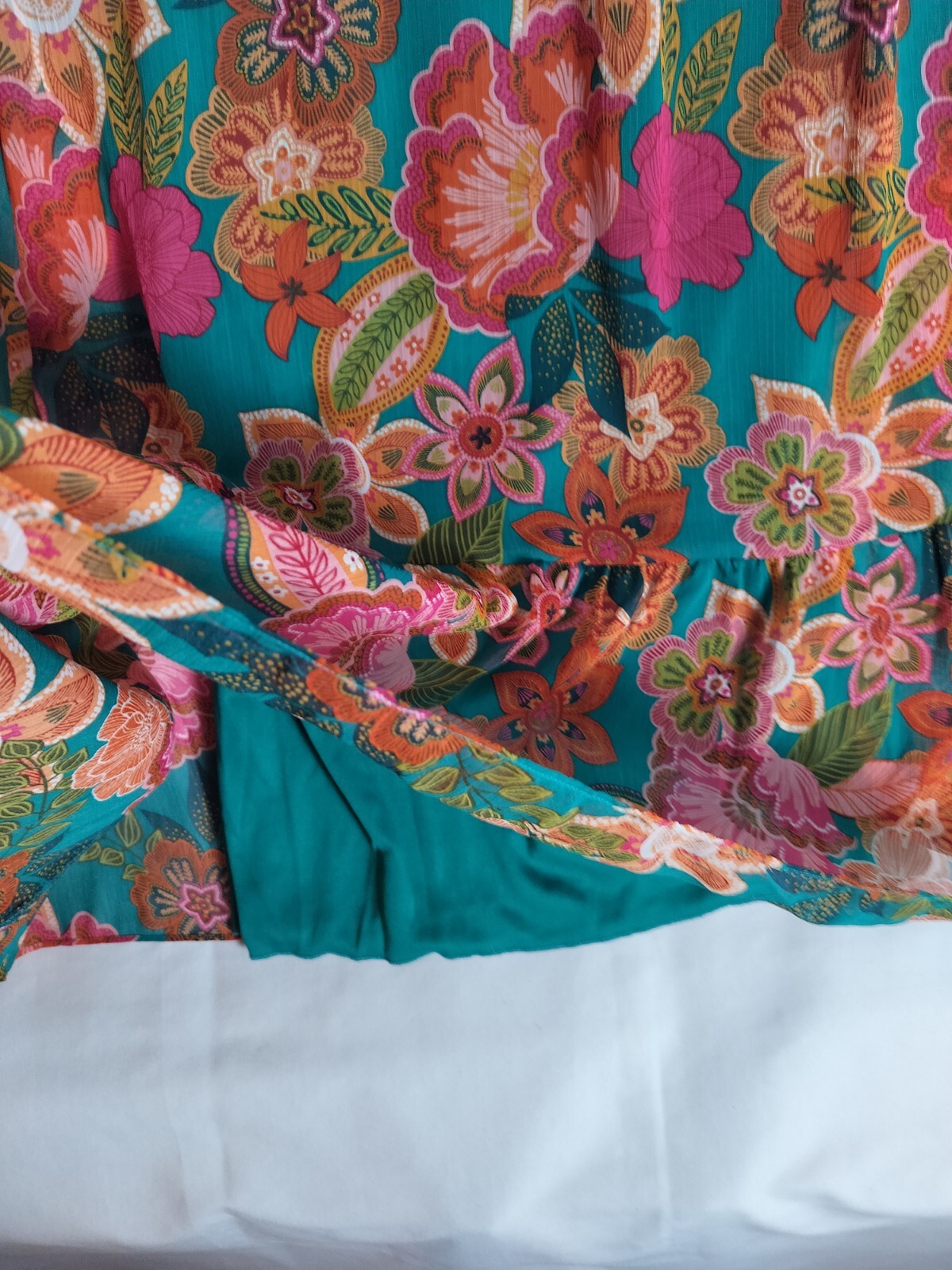 City Studios Orange-Teal Floral Print Off-The-Shoulder Midi Dress L Coastal Boho