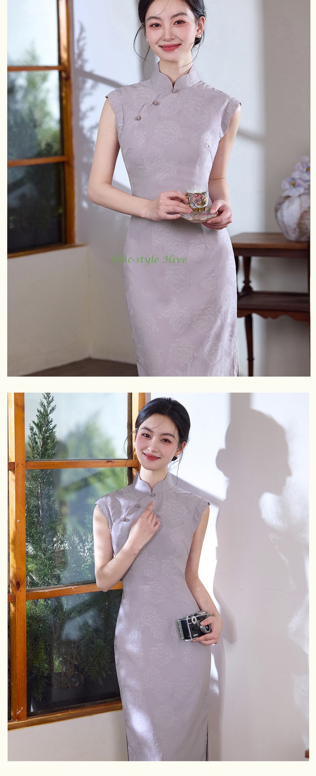 Summer Blue Jacquard Cheongsam Retro Long Style Young Slim Fit Qipao Dress