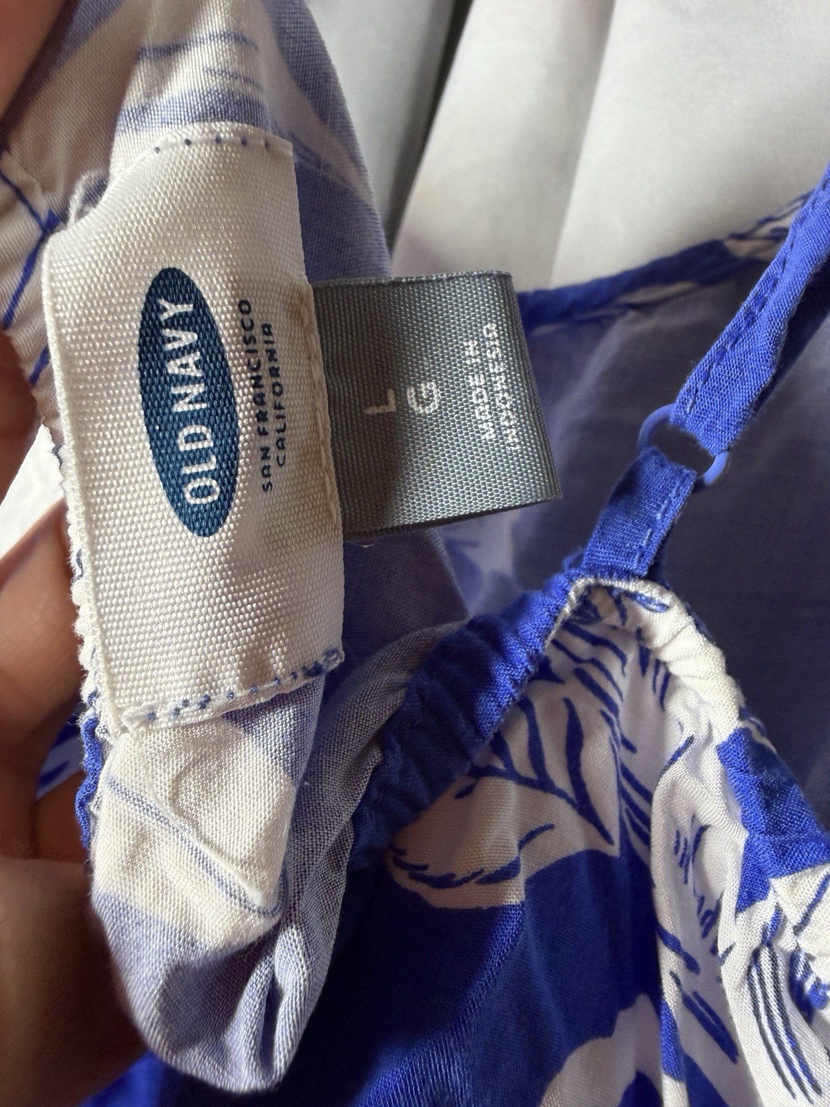 Old Navy Blue White Tropical Floral Sundress Strappy Scoop Neck Short Dress L