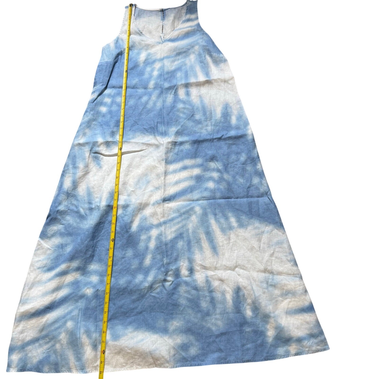 J Jill Love Linen A Line Blue White Beach Tie Dye Maxi w/ Pockets Women Dress