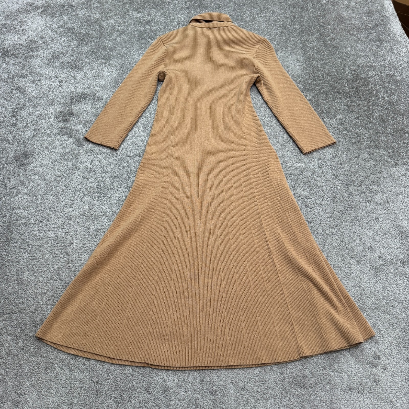 Saks Fifth Avenue Turtleneck A-Line Midi Sweater Dress Womens Small Camel Brown