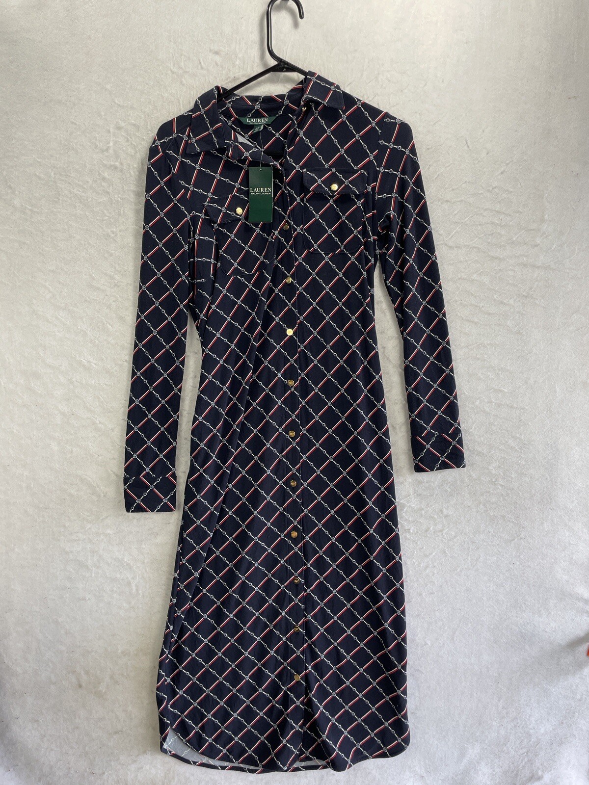 Lauren Ralph Lauren Long Sleeve Button Down Dress Women’s Small BNWT Logo Print