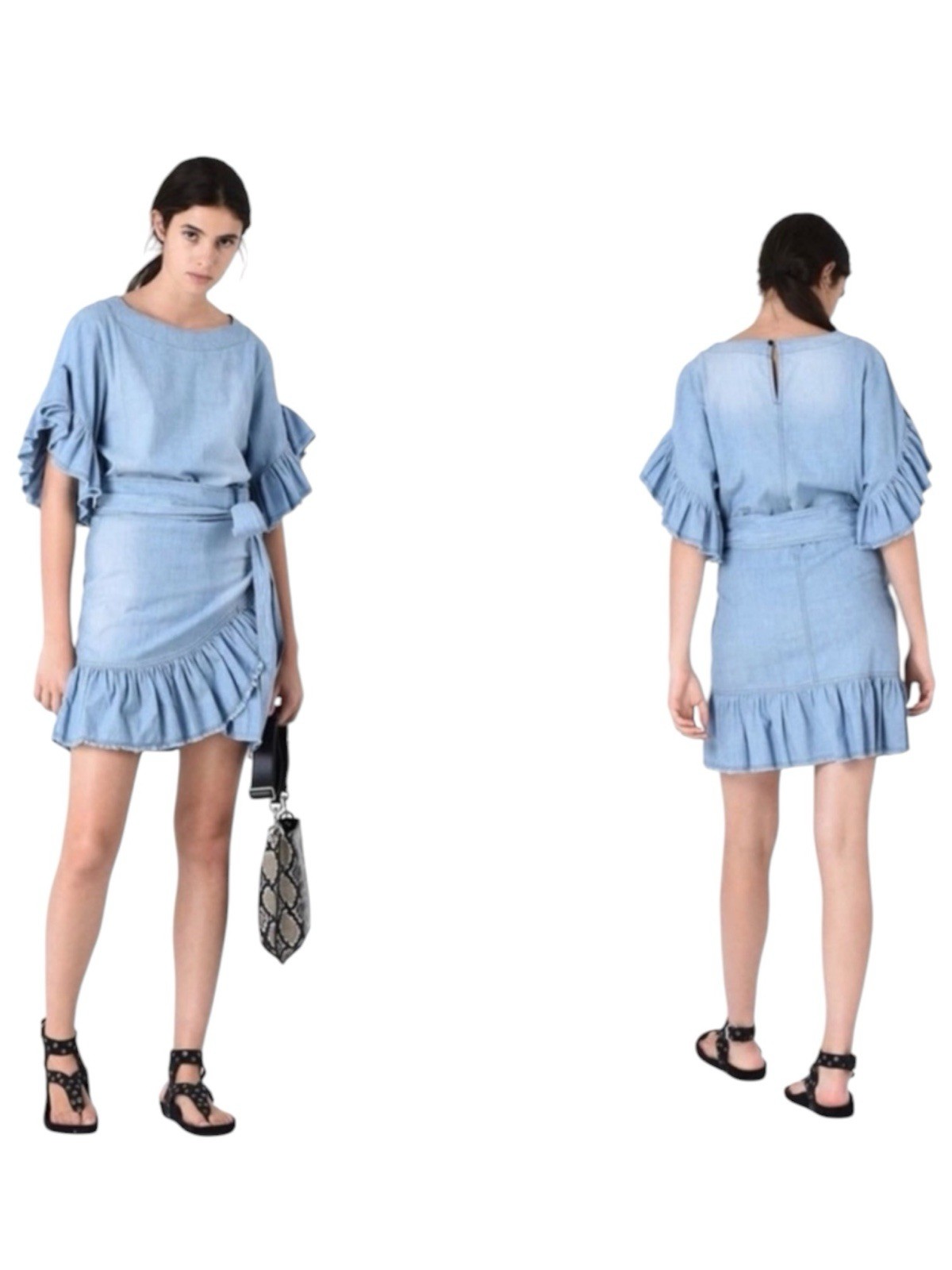 Isabel Marant Étoile Lelicia Chambray Ruffle Wrap Dress NWOT Size 36 / US 4 / S
