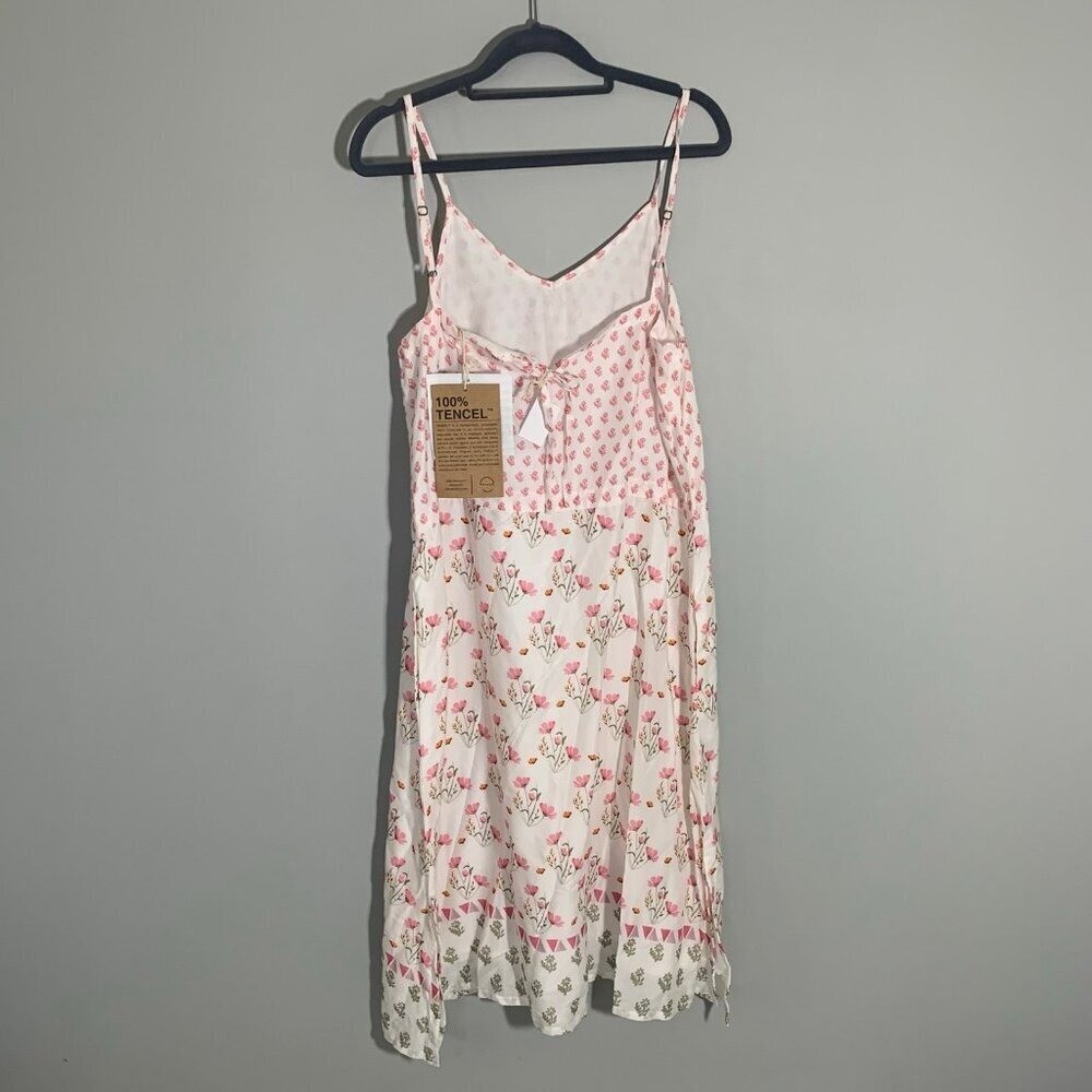 NEW Madewell x Reistor Ivory Floral Tencel Strappy Midi Dress Pink Green Small