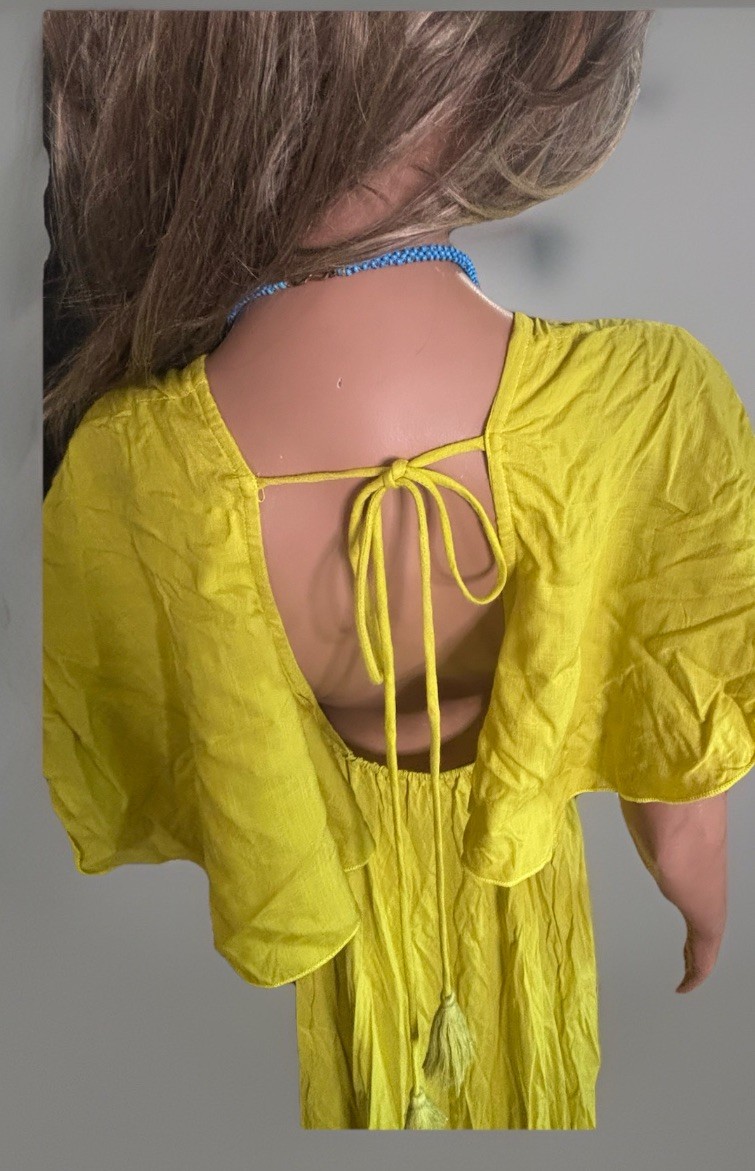 NWOT Flowing Backless Tassels V-neck/Flutter Sleeves Maxie Dress Boho/Summer M/L
