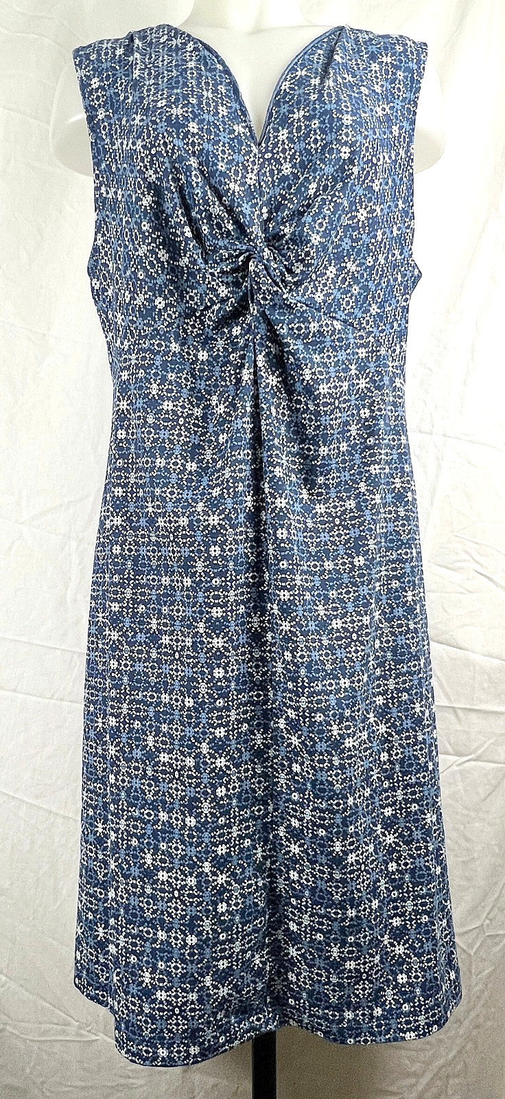 Eddie Bauer Poly/Spandex Knit Blue Print Sleeveless Front Twist Dress XL