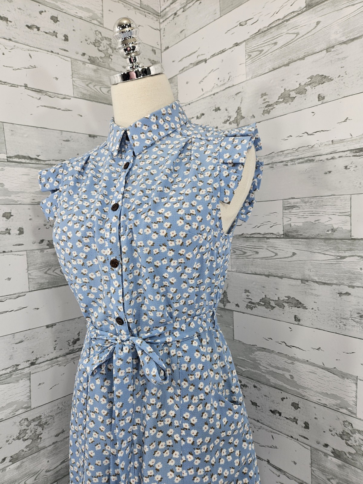 Monteau Womens Medium Coattage Blue Floral Print Shirt Dress