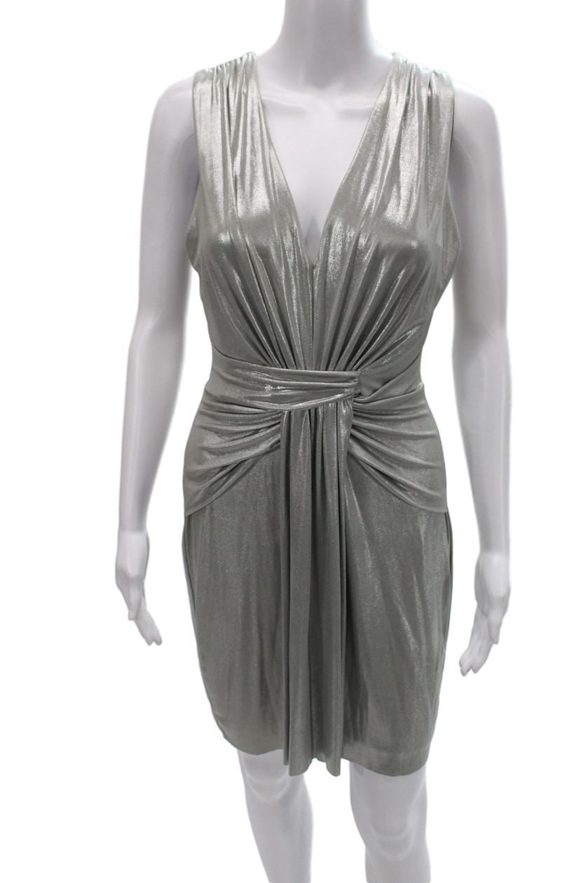 Bailey 44 Womens Gray Sheath Dress V Neck Knee Length Sleeveless Size M