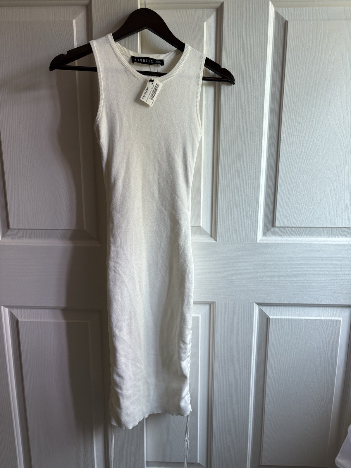 LIONESS Military Minds Mini White Ribbed Rushed Mini Dress Size XXS