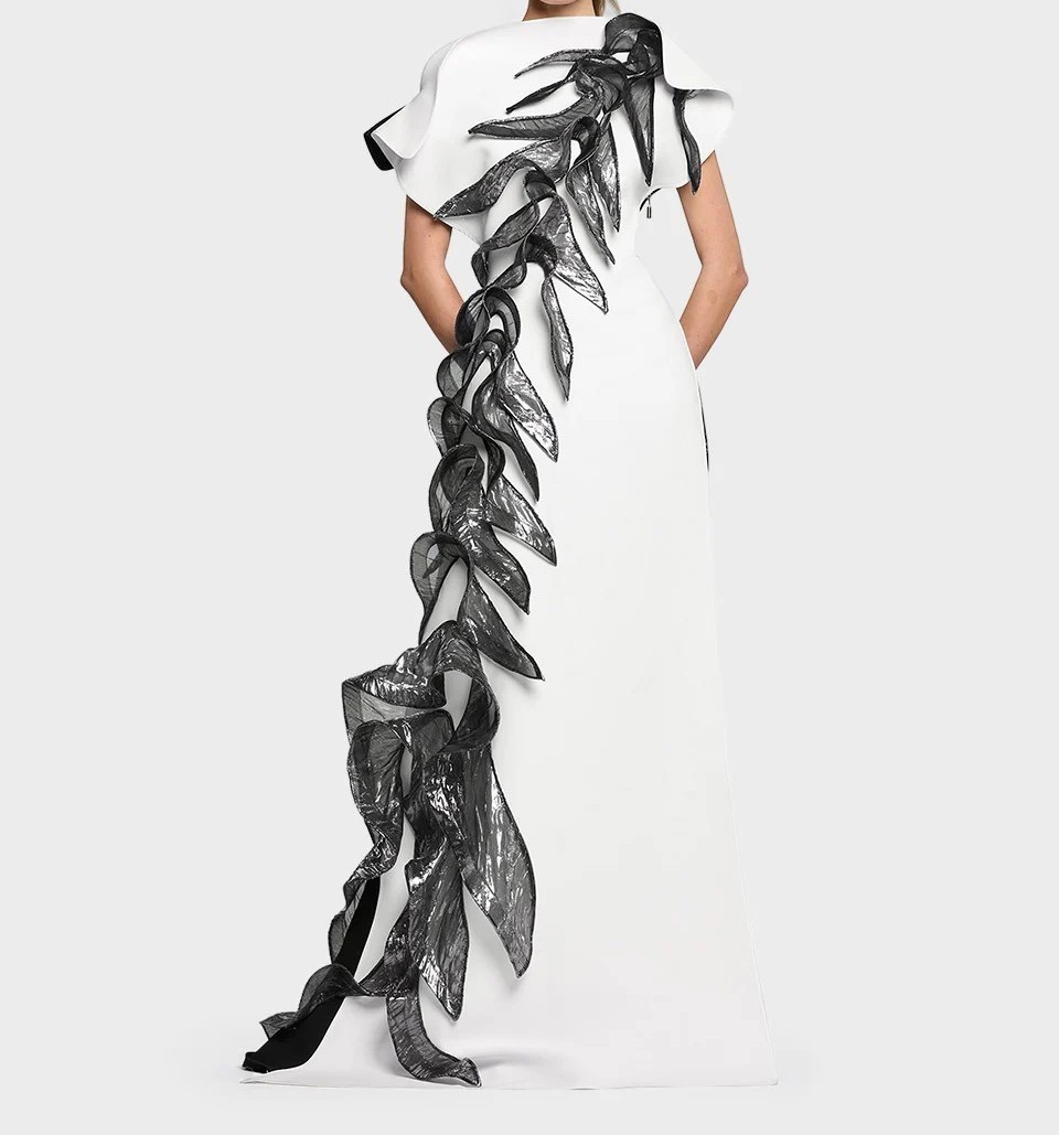 Maticevski Metallic Embellished Collider Gown, Size 6-12 , white/black, BNWT