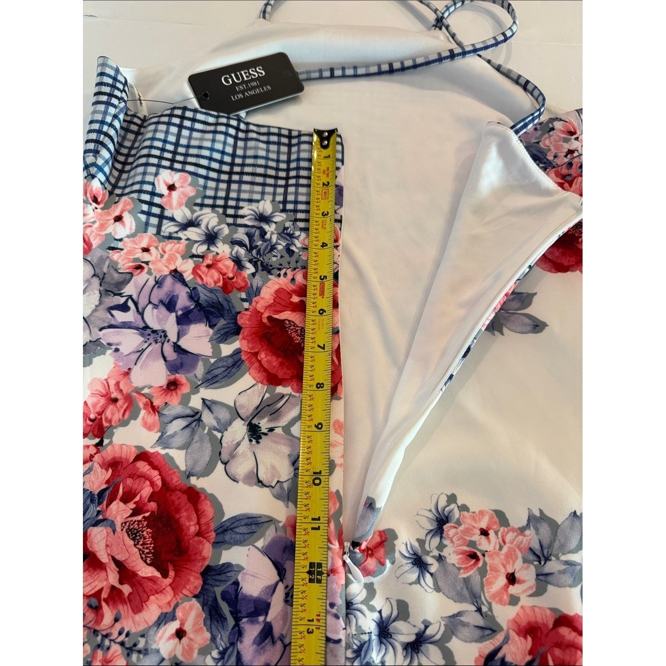 Guess Bodycon Mini Dress Floral & Gingham, Spaghetti Straps- size 10