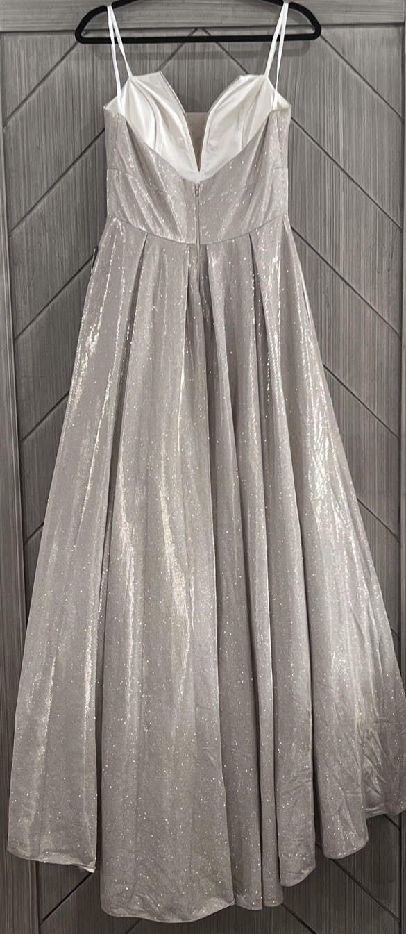 BETSY & ADAM Strapless Shimmer Champagne Silver Long Formal Prom Wedding Dress 6