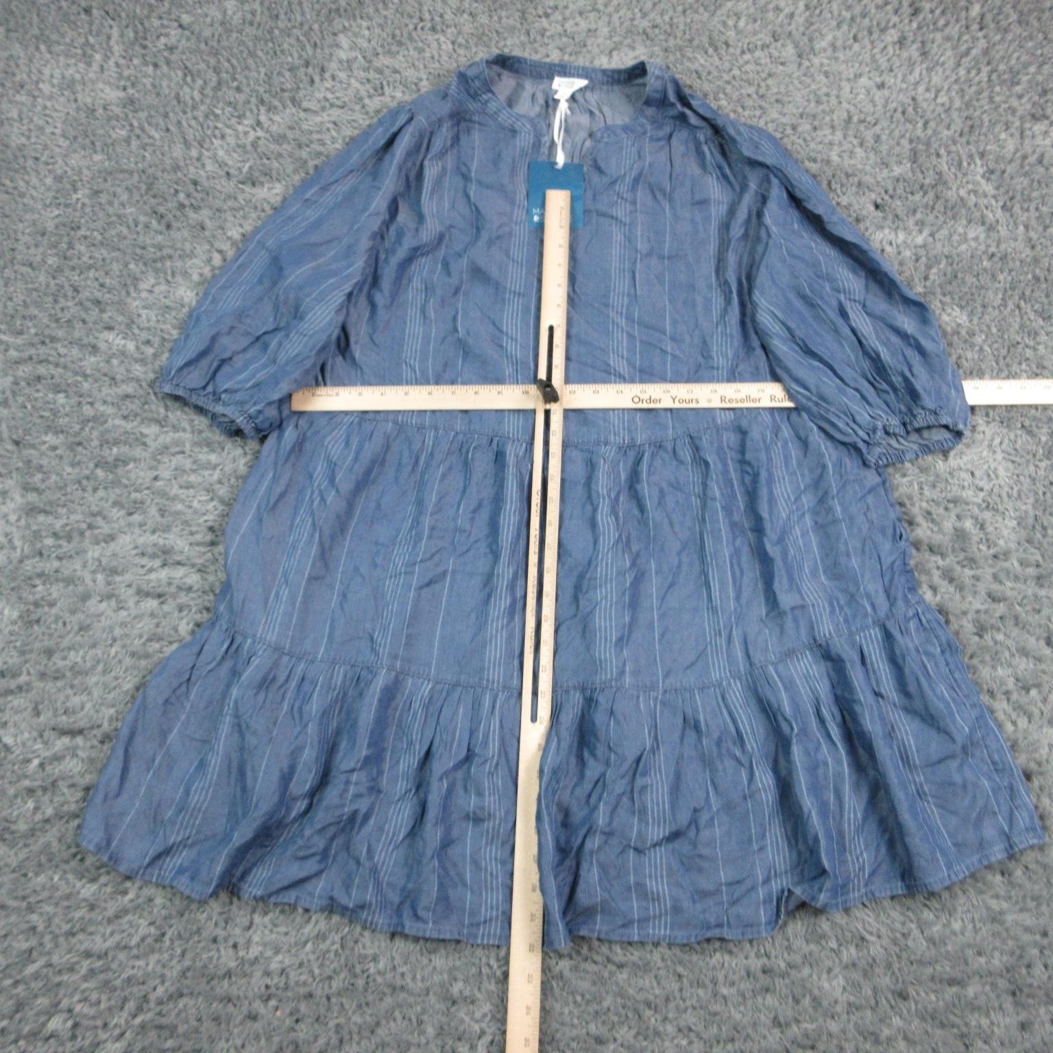 Market & Spruce Dress Womens 2X Blue Trapeze & Swing Midi 3/4 Puff Sleeve NWT