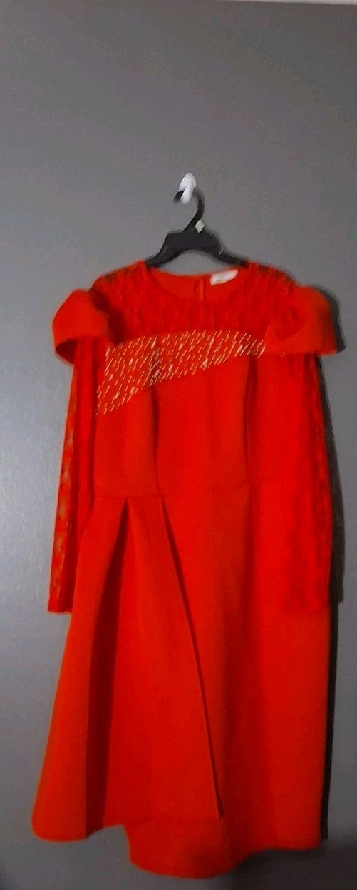 Aomei Fashion Women Sz. 2XL Red Evening Pearl Lace Scuba Victorian Dress