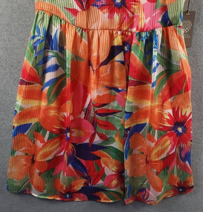 Vince Camuto Floral Print Ruffle Halter Dress Women’s 6 Multi Back Zip Closure