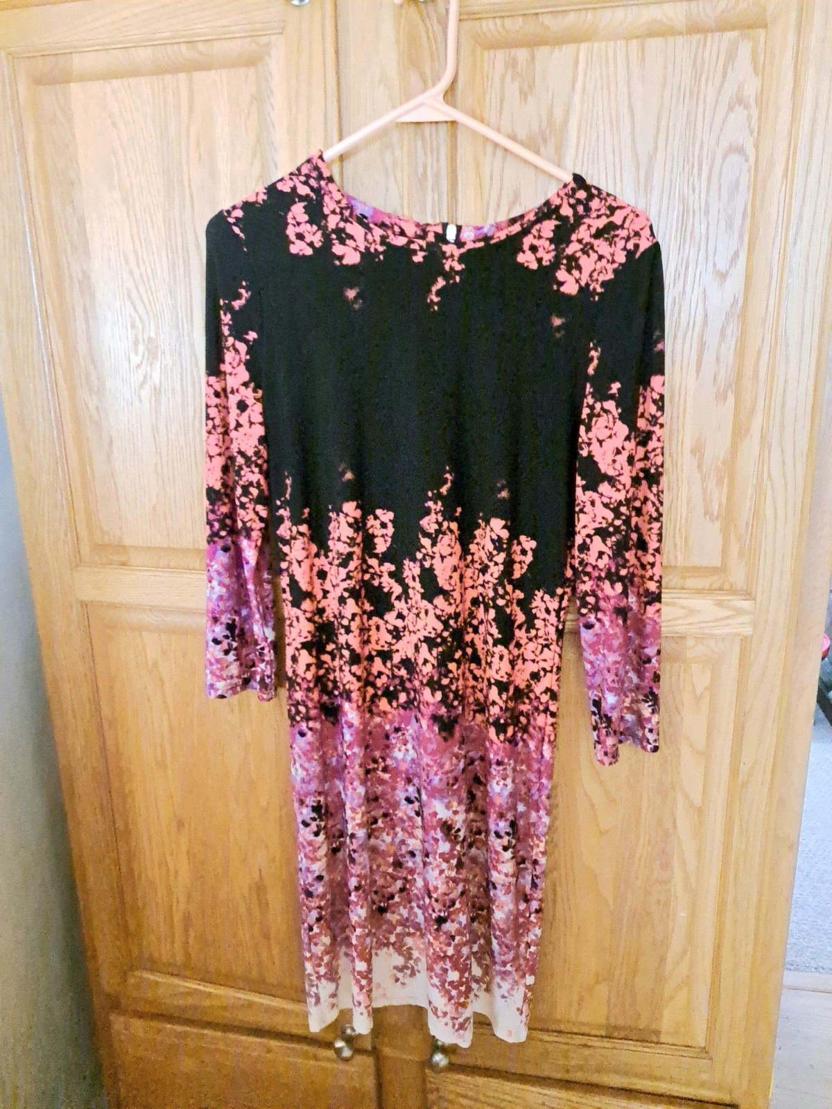 Floral Long Sleeve Dress by Allen B. Size L bust 34″ length 35″ made in the USA