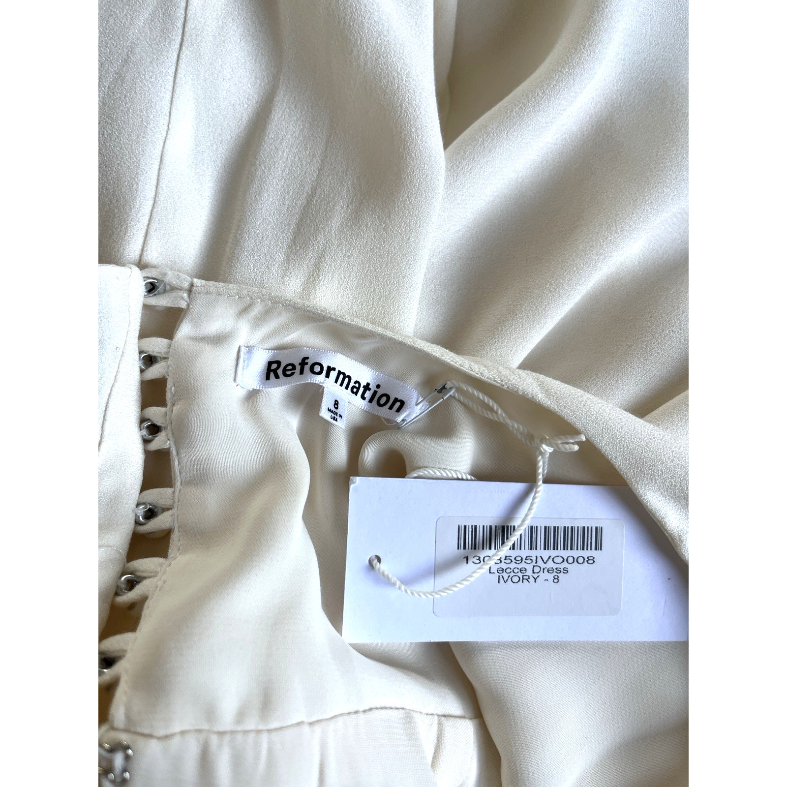 Reformation Lecce Wedding Bridal Gown Size 8 Ivory Train Sweetheart Neckline