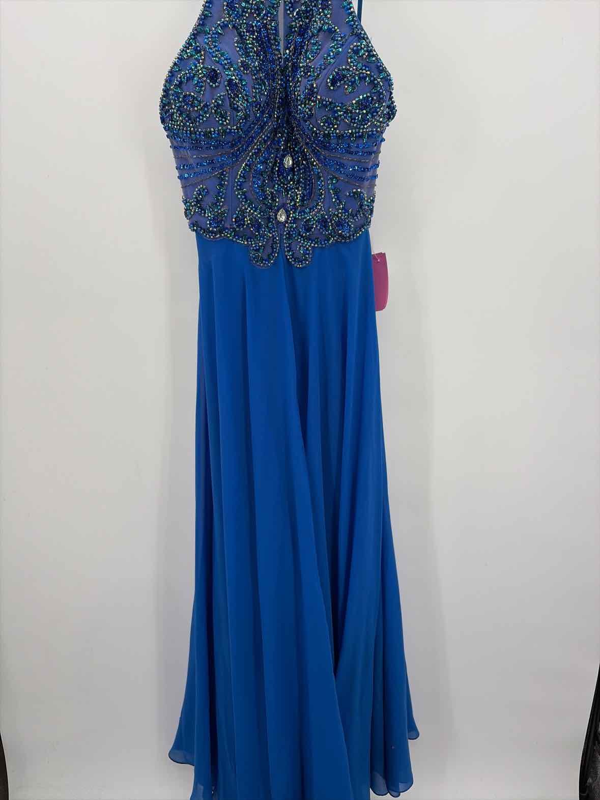 Pre-Owned Jovani Blue Size 8 Sleeveless Maxi Evening Gown