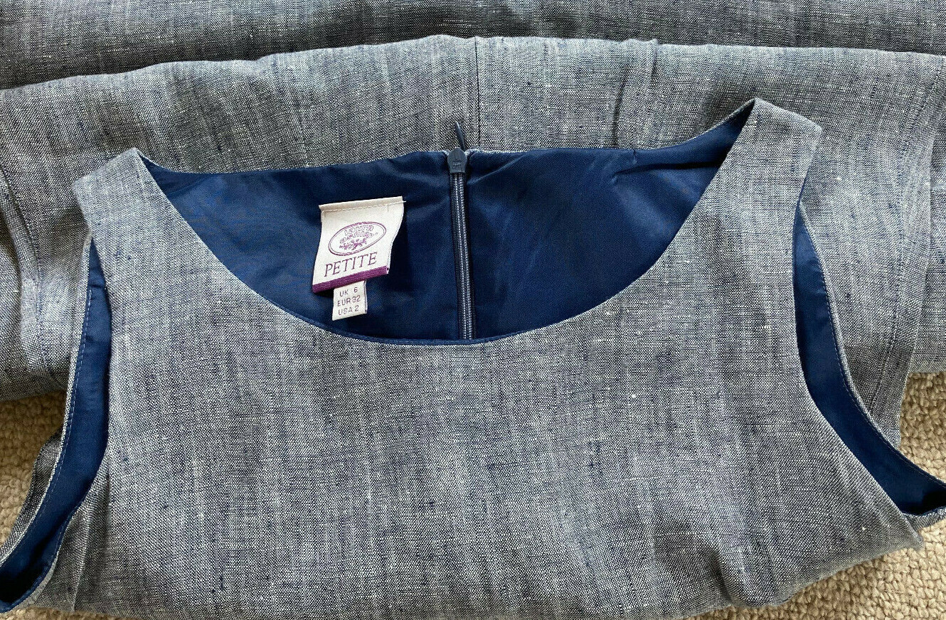 LAURA ASHLEY Linen Dress in Blue Jean – Petite UK 6 US 2 EU 32 BNWOT NEW