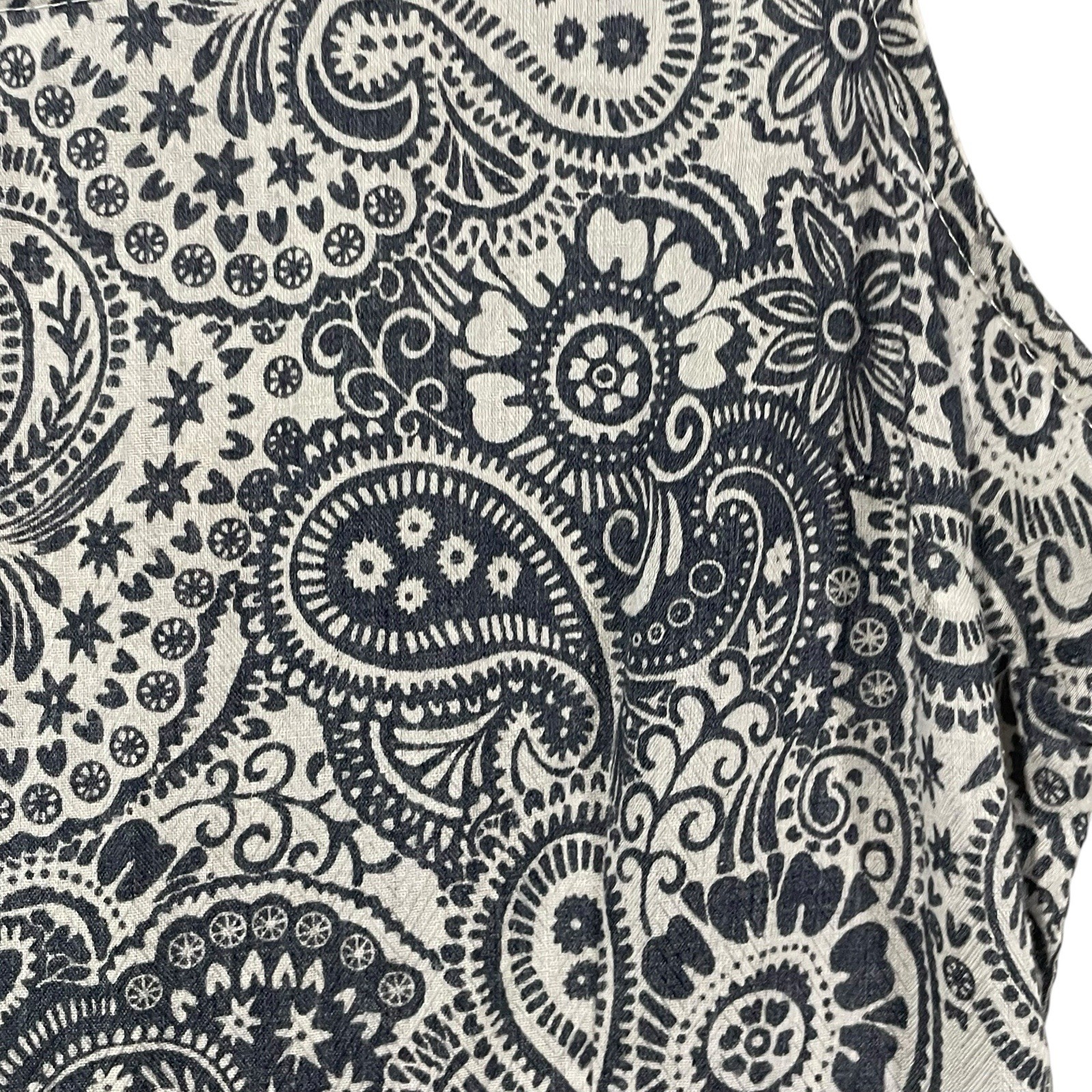 Doe & Rae Womens Lightweight Blue Paisley Dress Lace Up Back Lace Trim Sz S`