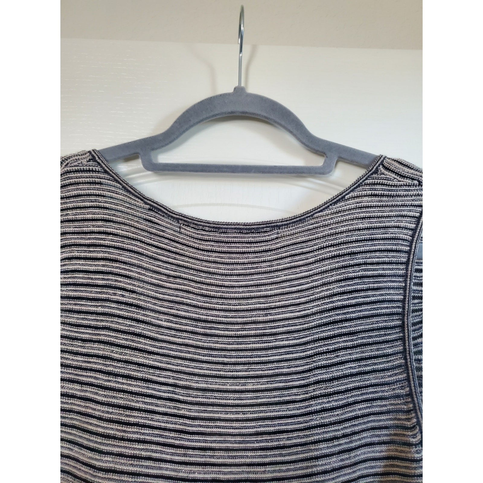 Knitted & Knotted Silver Stripe Chevron Wool Blend Sleeveless Midi Dress Medium