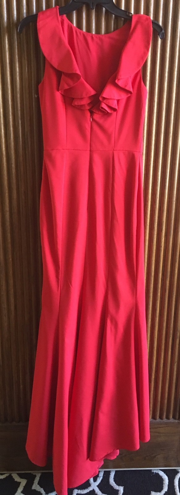 JARLO Red Jemima Ruffle Open Back Mermaid Flare Gown w/ Train 4 US = Small M883