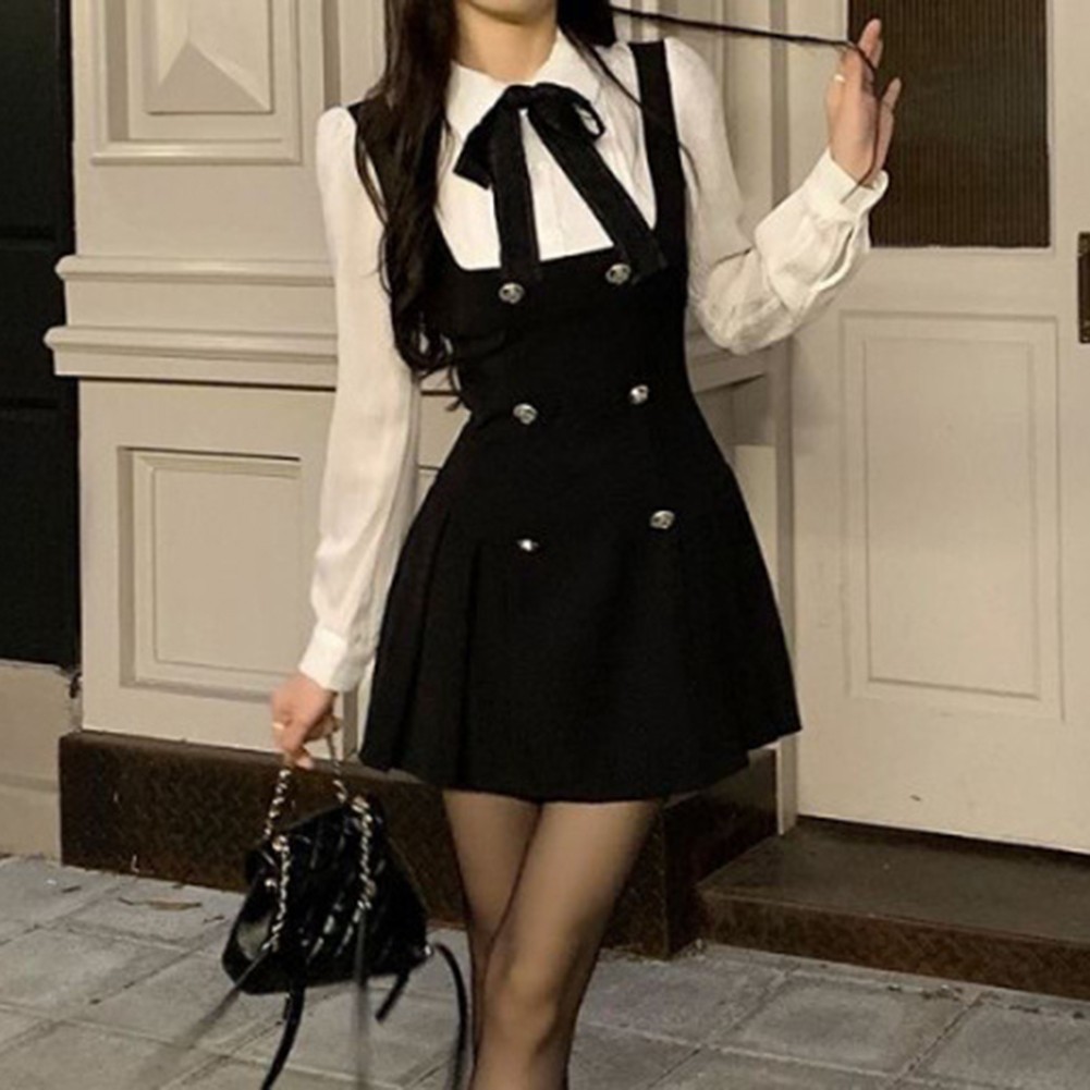 Comfy Spring Autumn Fashion Bow Fake Two Pieces Sweet Bow Buttons Design