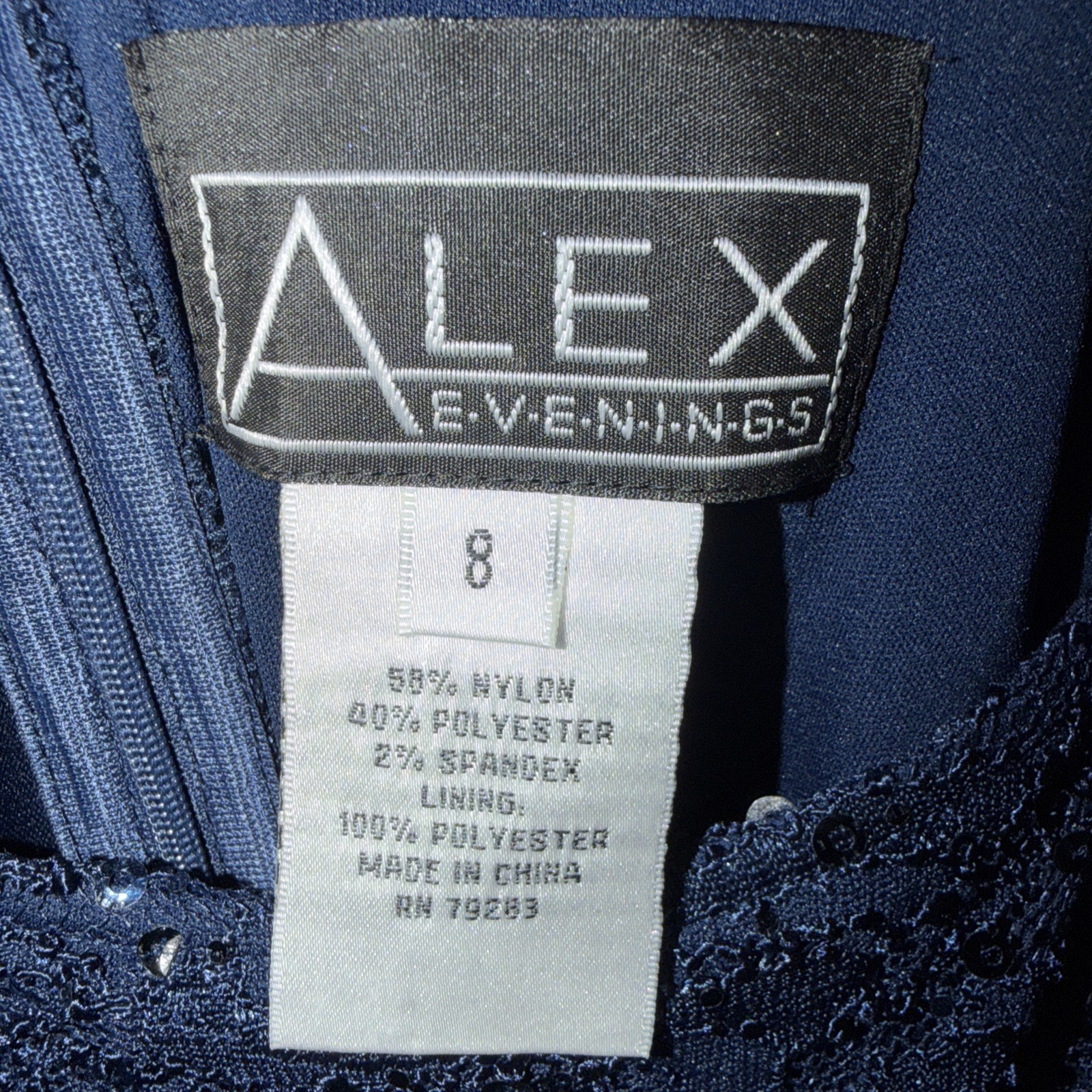 Alex Evenings Dress With Jacket Midi Length Sequin Lace Size 8 Blue Approx 40” L