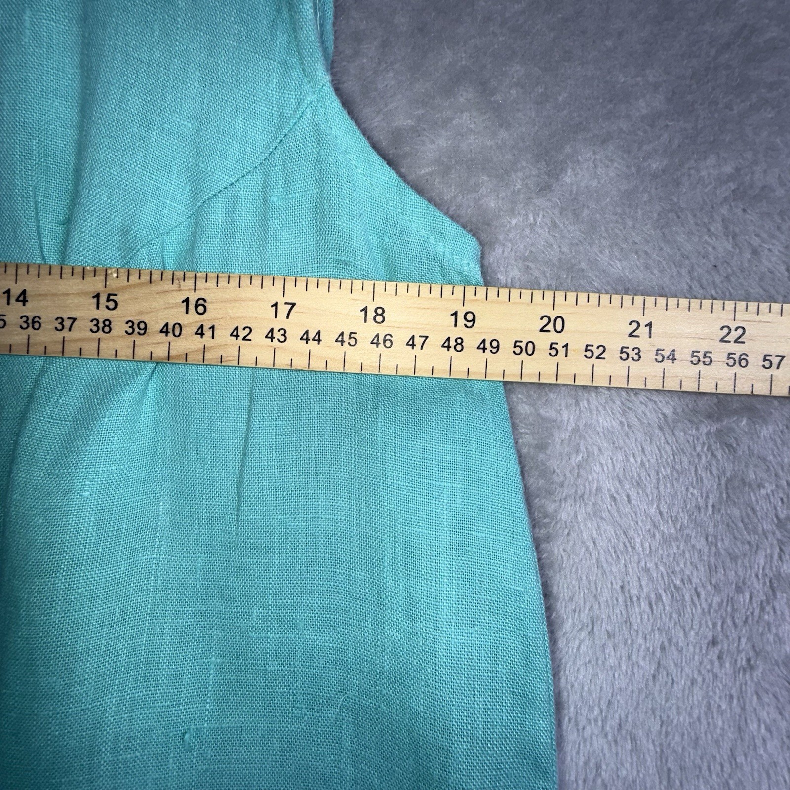 Tom Tom Maxi Dress Womens Large Aqua Linen Made In USA Vintage Boho Classic Chic