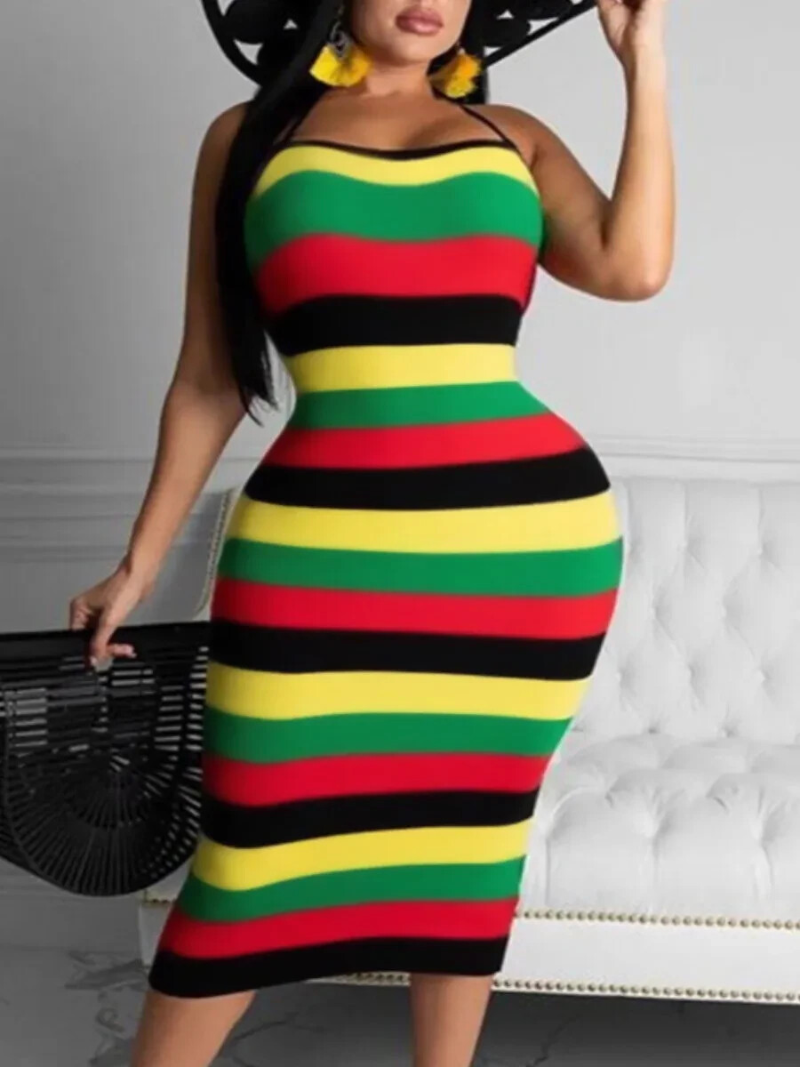 Jamaican, Rasta colour Striped blackless dress….Size….18