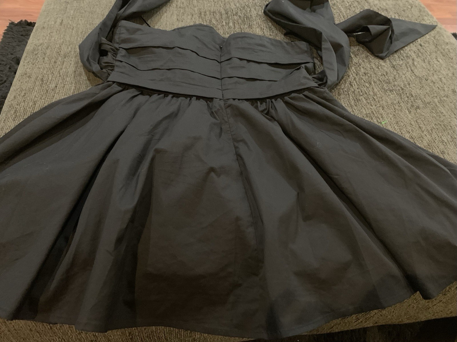 LuFeng Strapless Bow Pleated Mini Dress Black Tulle Lined Size L