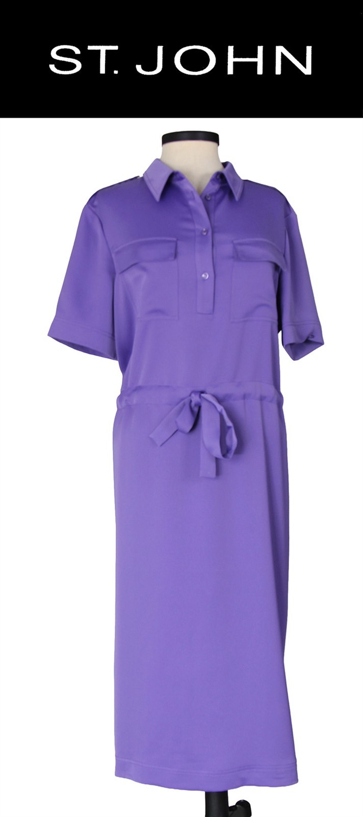 St. John Knits Shirt Dress Self-Tie Waist Collared Viola Sz Large NWOT $1295