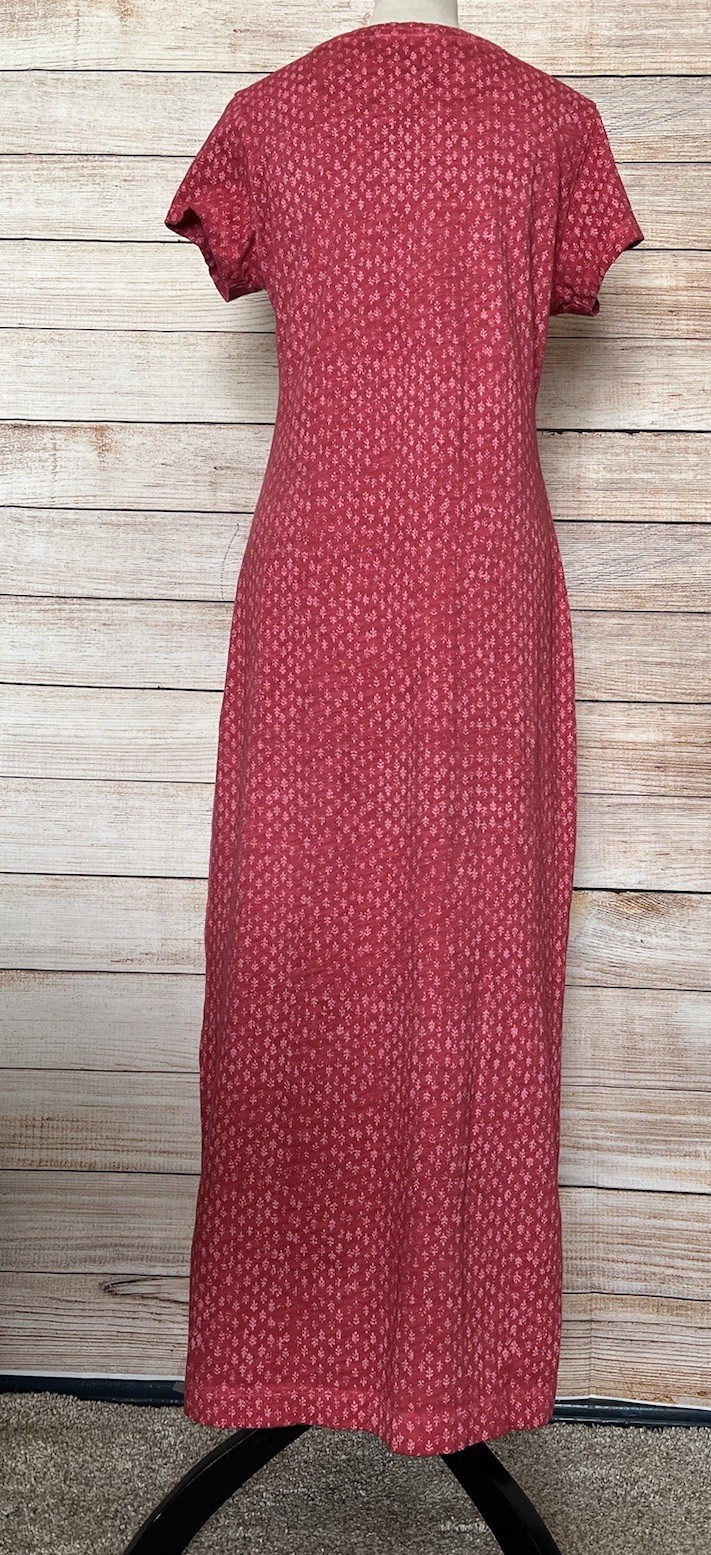 Peruvian Connection Pima Cotton Maxi Dress Sz M Side Slits Floral Pomegranate