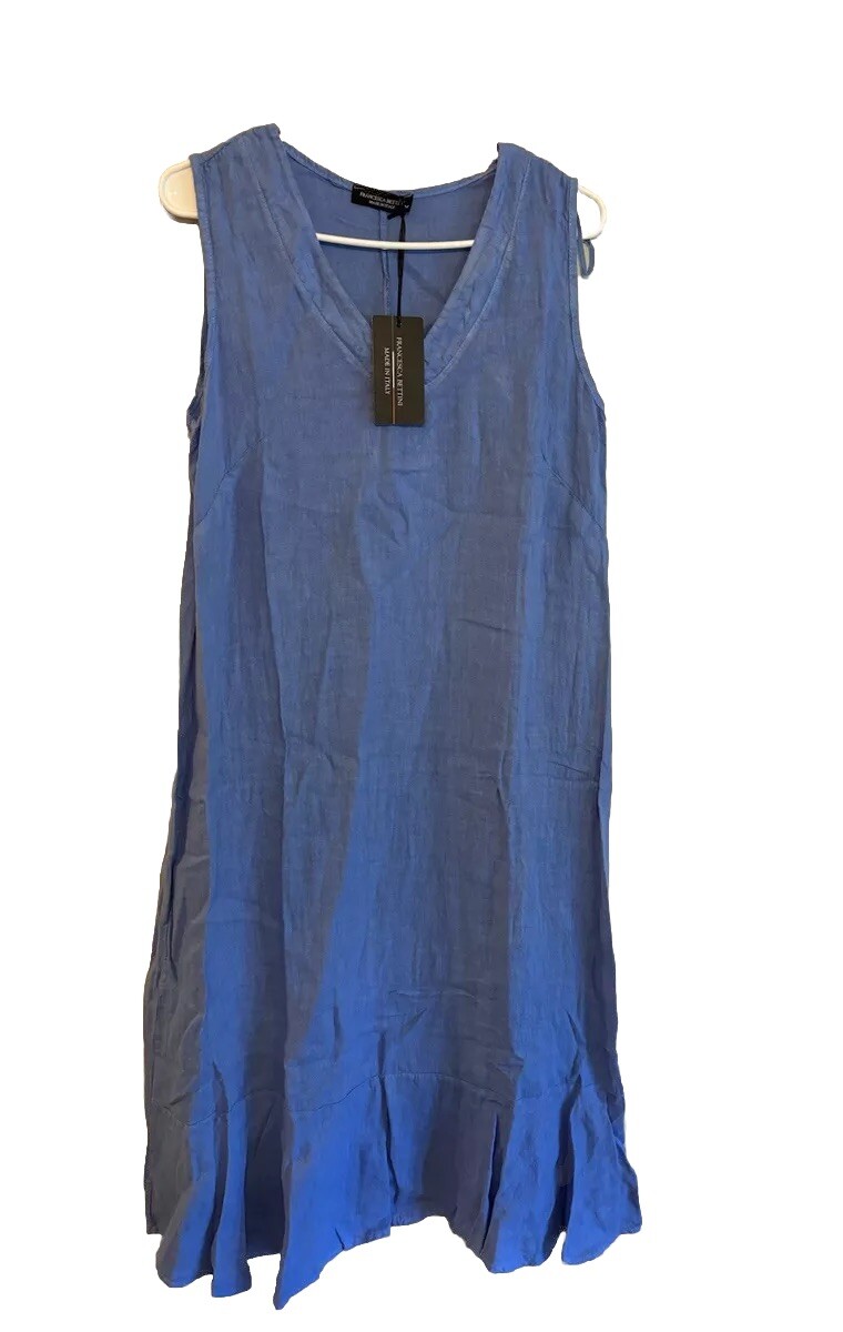 NWT Francesca Bettini V-Neck Sleeveless Linen Dress Periwinkle/Pervinca S, M, L