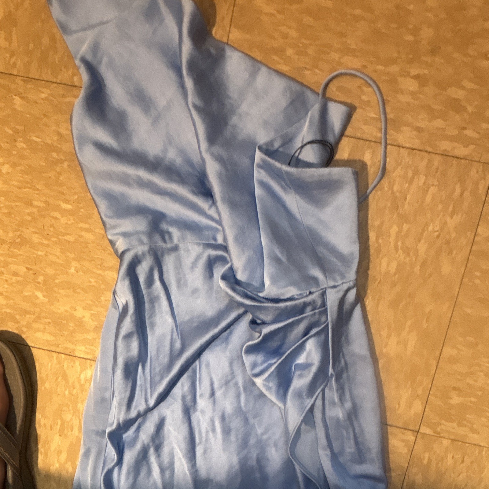 Significant Other Light Blue Solid Satin Maxi Slip Dress 6 AU10 Strappy Zip