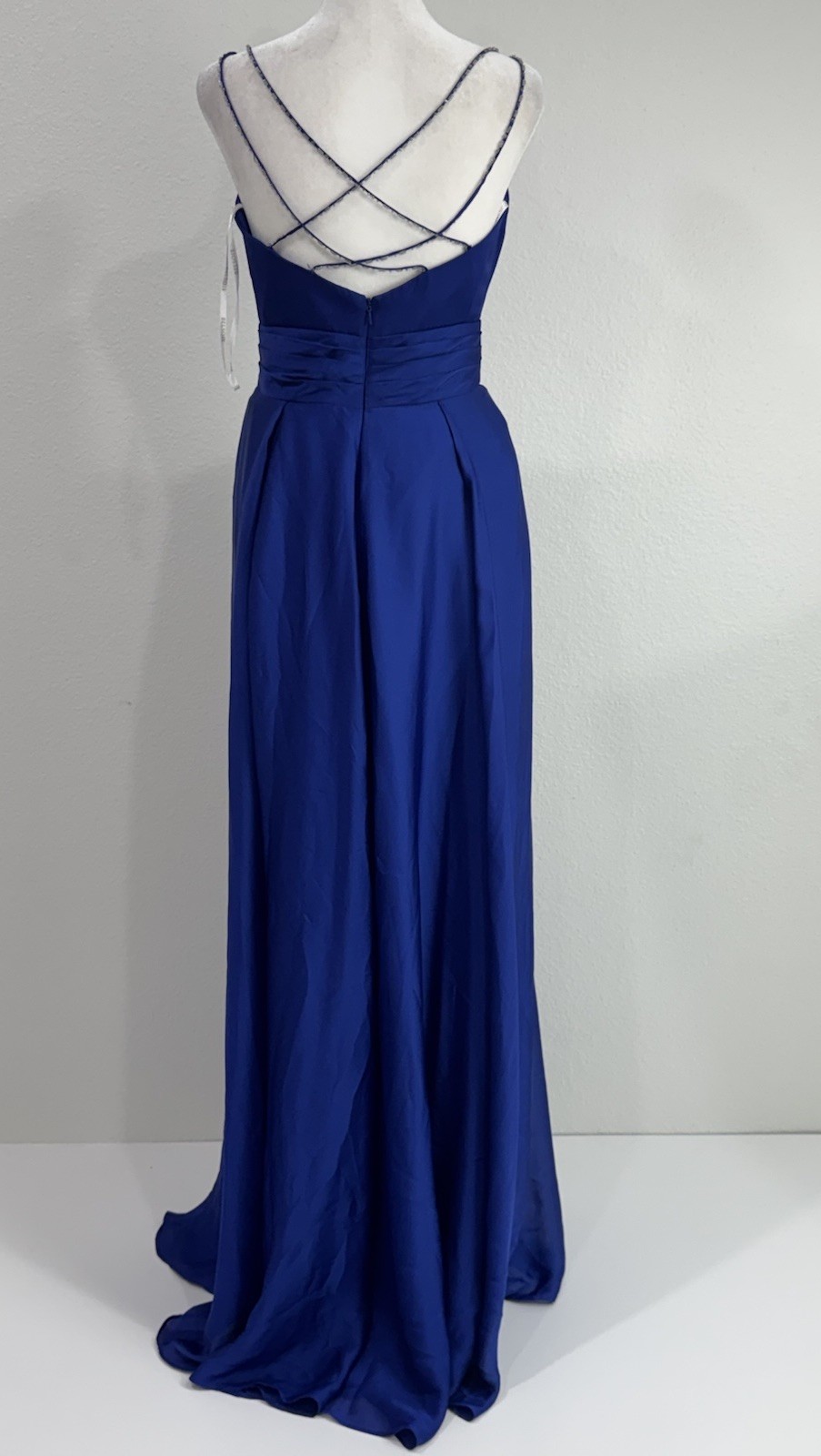 Belsoie Cobalt Blue Gown Size 6 Maxi Beaded Straps Crisscross Back Flowy