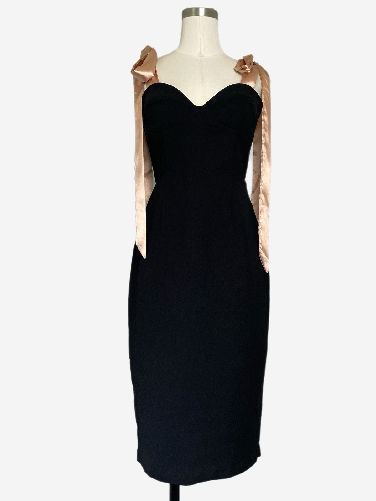 Aliava NWT Black Arezu Bow Tie Strap Midi Dress corset modern sexy classic M